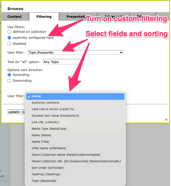 Adding a filter in the browse block