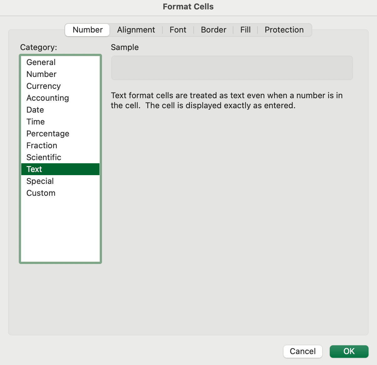 Setting cells to text format in Excel