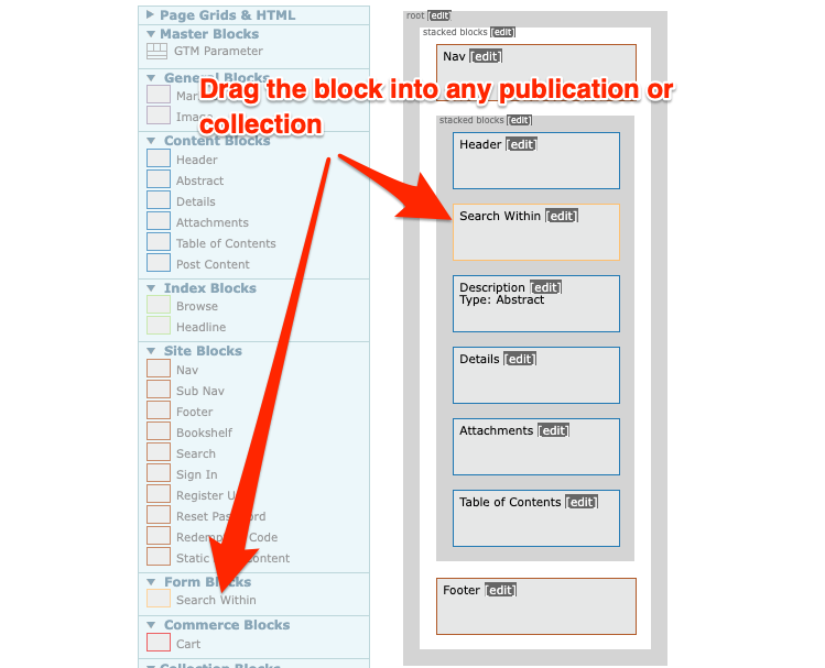 drag the Search Within... block into the desired content